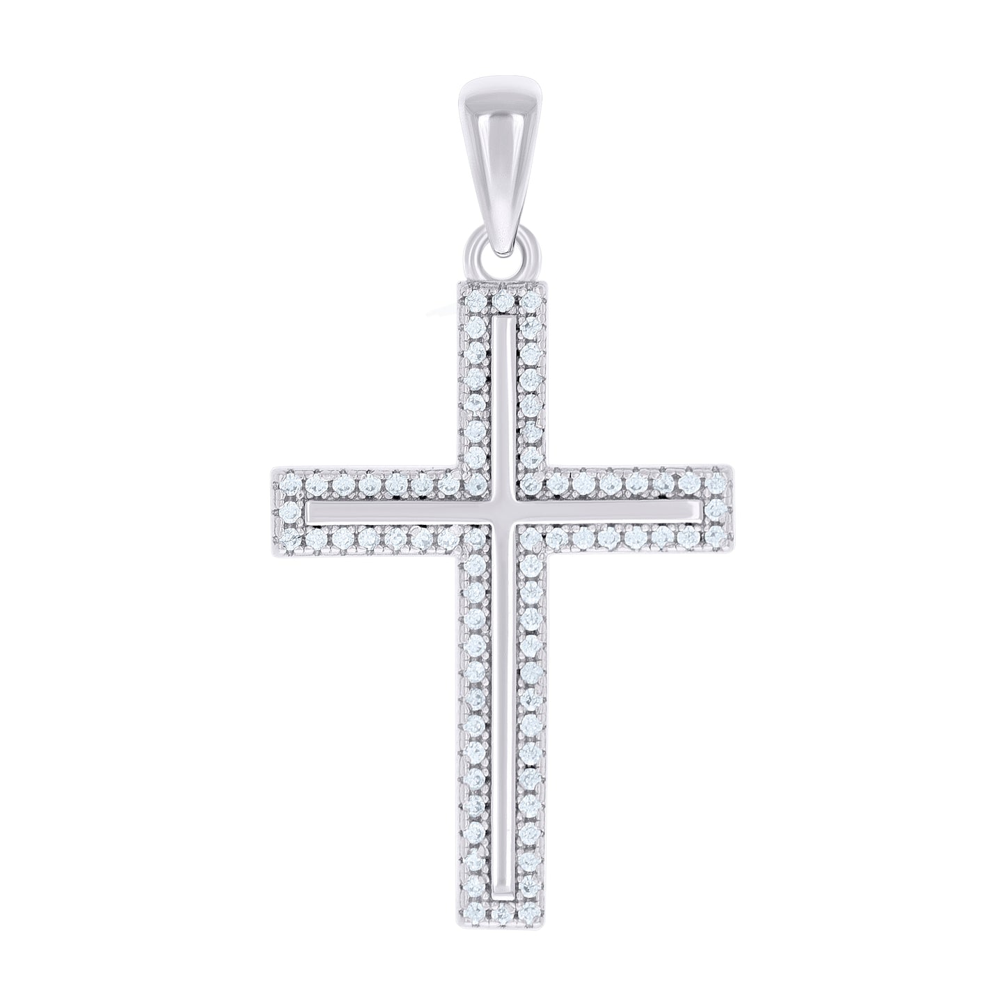 Sterling Silver Unisex Cubic-Zirconia Cross Religious Charm Pendant