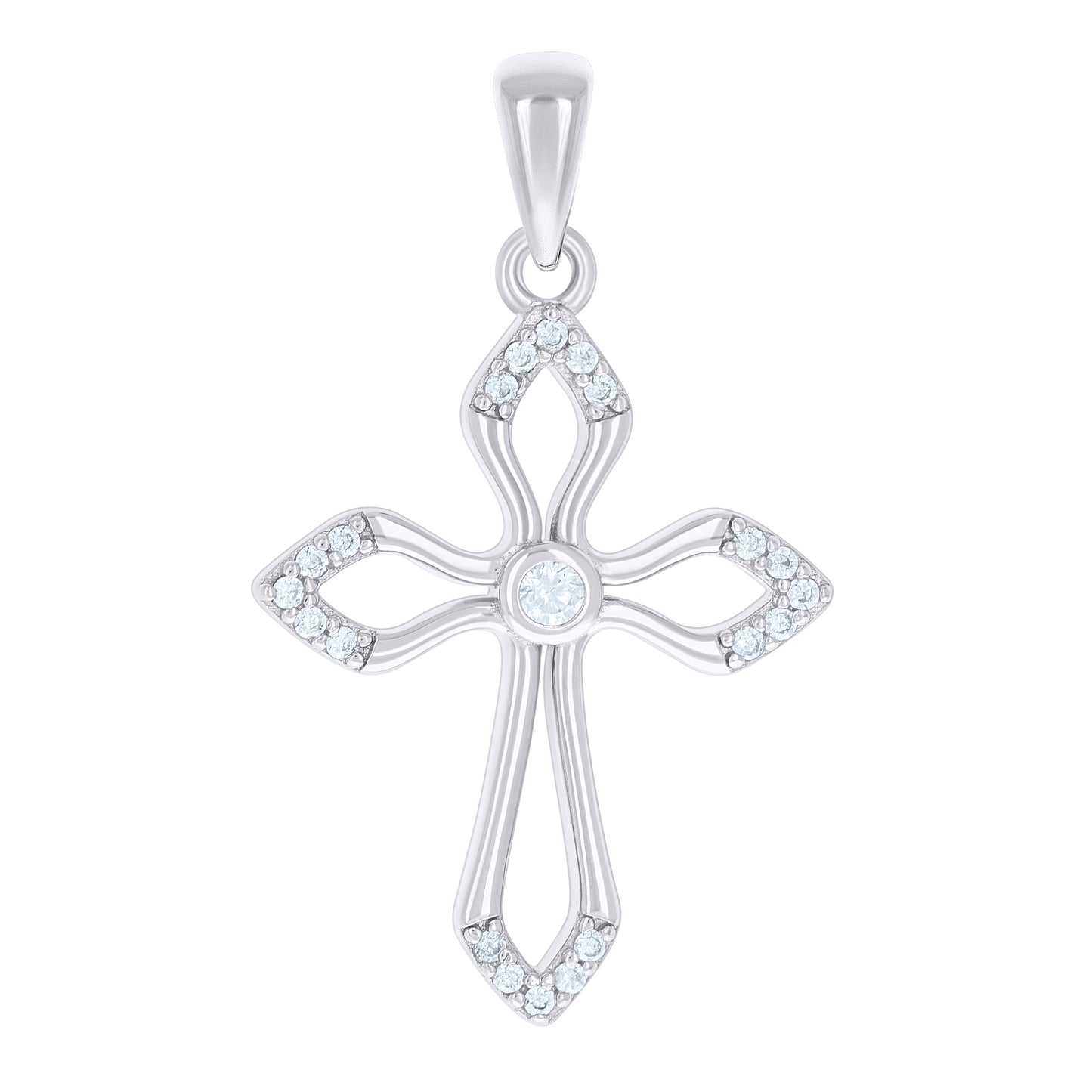 Sterling Silver Unisex Cubic-Zirconia Cross Religious Charm Pendant