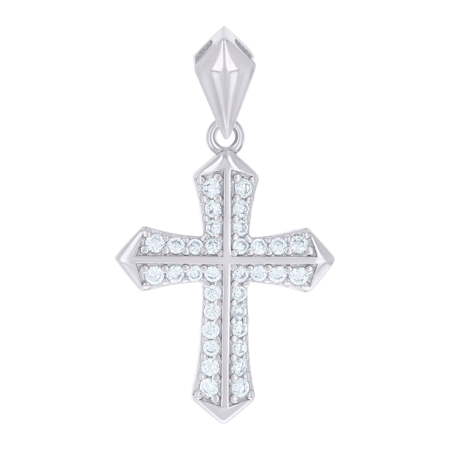 Sterling Silver Unisex Cubic-Zirconia Cross Religious Charm Pendant