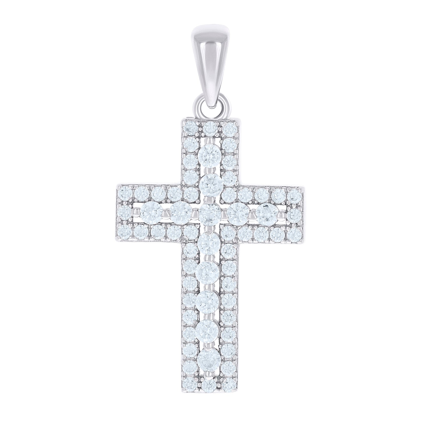 Sterling Silver Unisex Cubic-Zirconia Cross Religious Charm Pendant