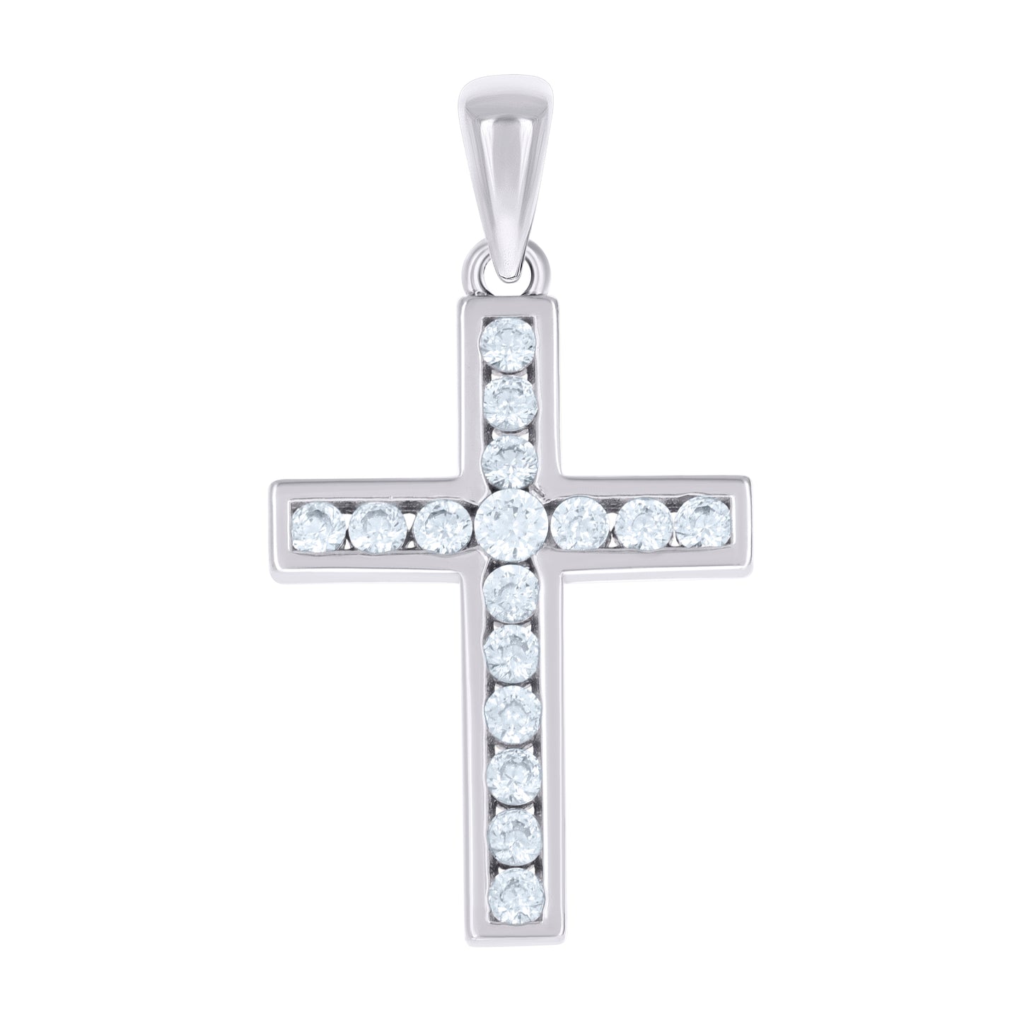 Sterling Silver Unisex Cubic-Zirconia Cross Religious Charm Pendant