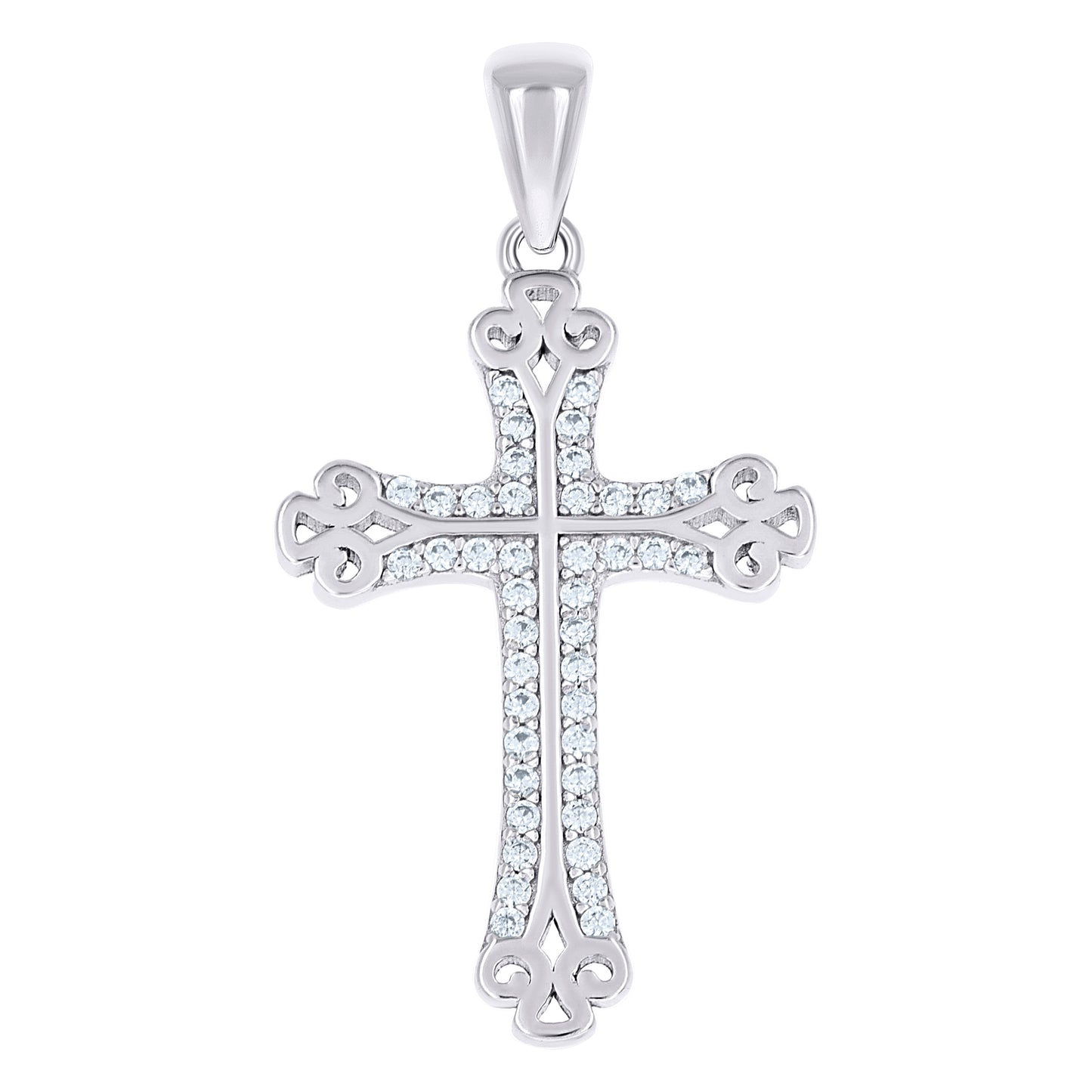 Sterling Silver Unisex Cubic-Zirconia Cross Religious Charm Pendant