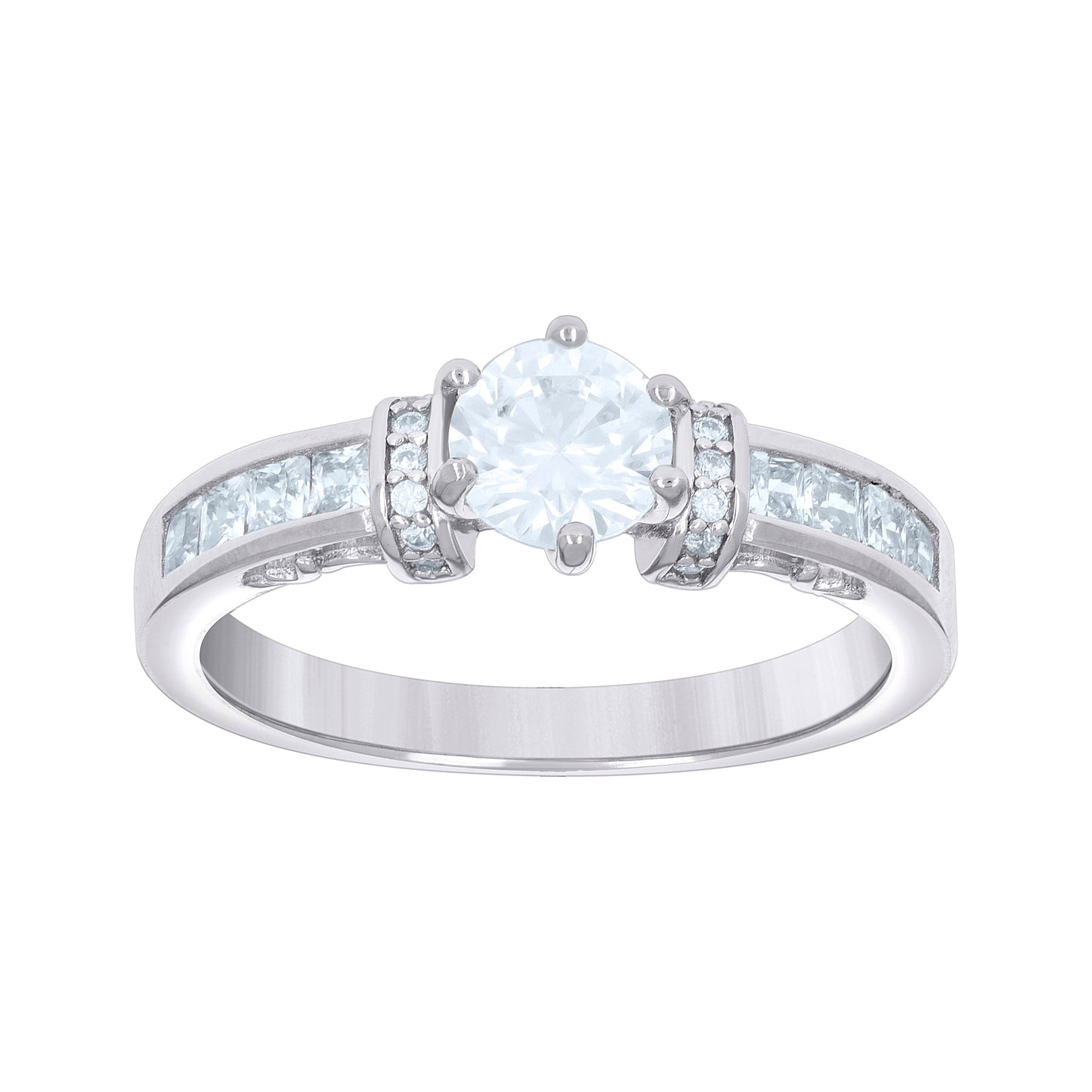 Sterling Silver Women's Princess-Cut Round Cubic-Zirconia Fashion Bridal Anniversary Engagement Wedding Ring