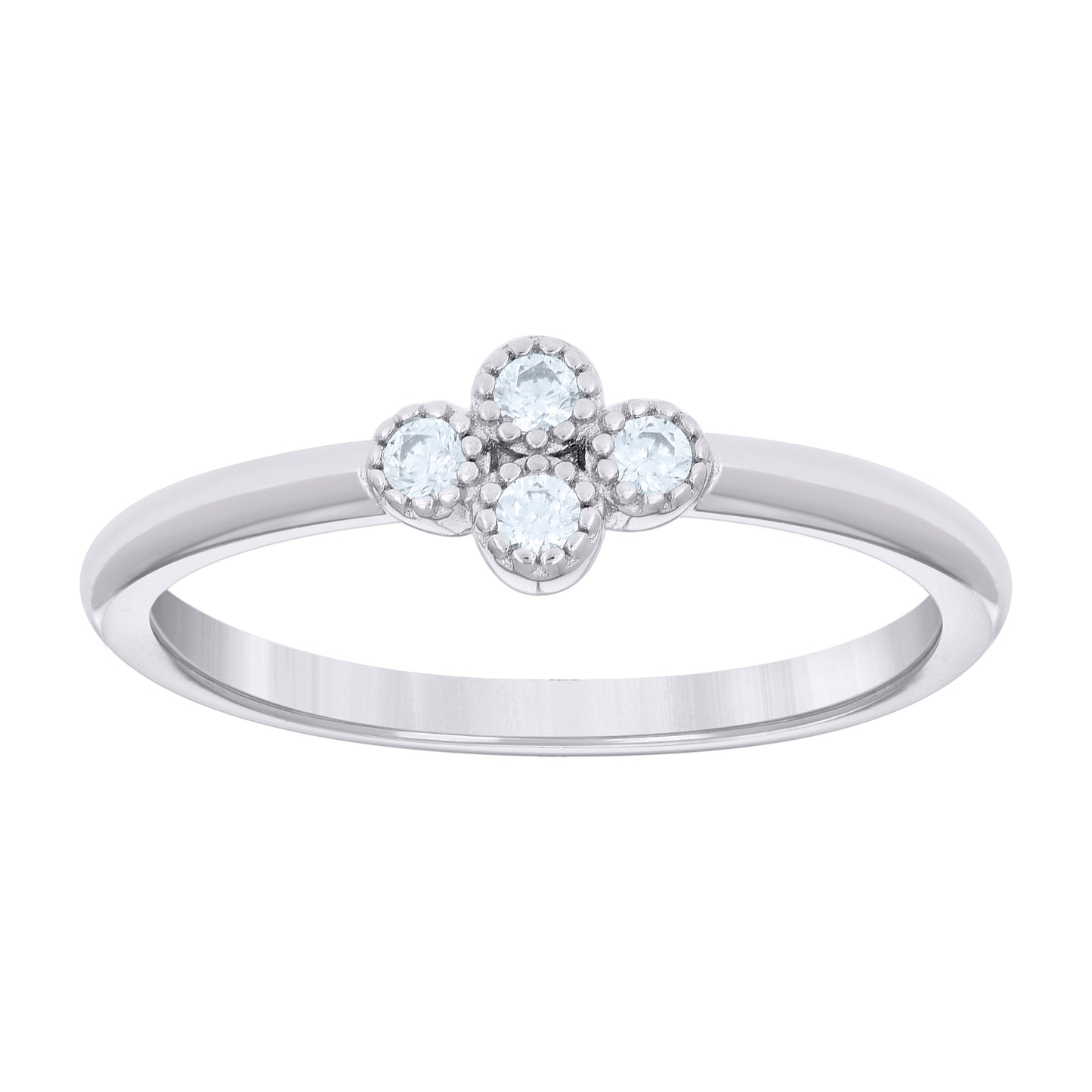 Sterling Silver Women's Cubic-Zirconia Clover Good Luck Bridal Anniversary Wedding Engagement Band Ring