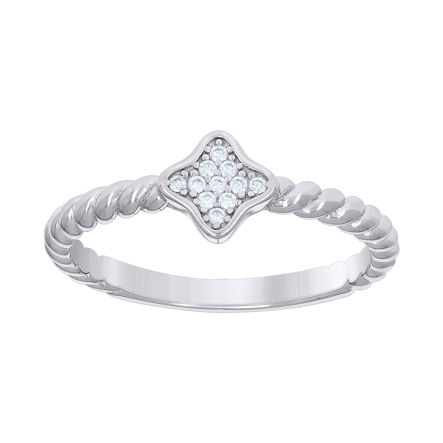 Sterling Silver Womens Cubic-Zirconia Twisted Flower Bridal Anniversary Engagement Wedding Ring