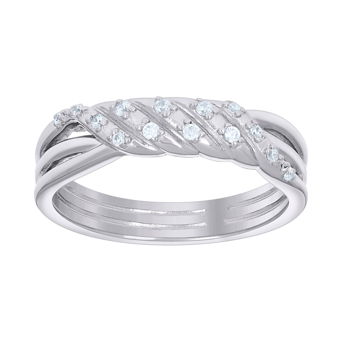 Sterling Silver Womens Cubic-Zirconia Twisted Fashion Bridal Anniversary Engagement Wedding Ring