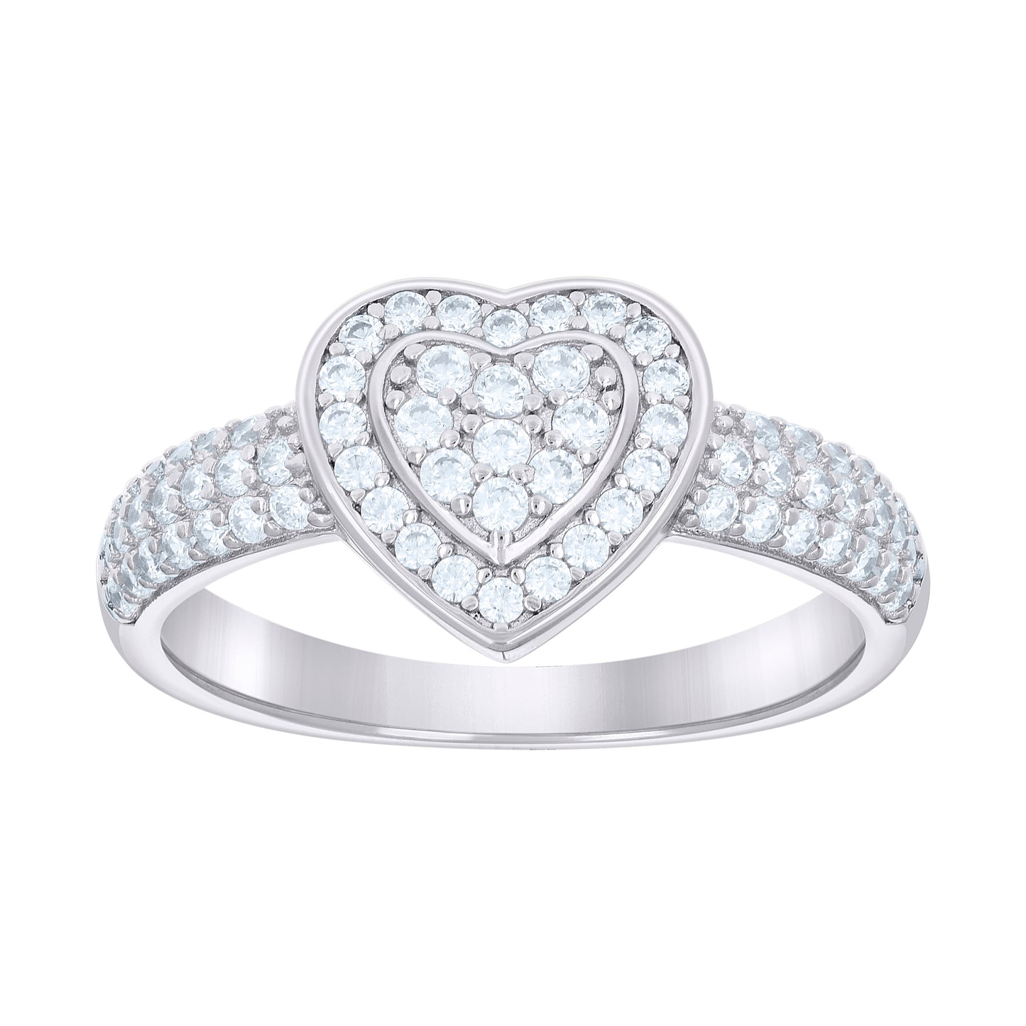 Sterling Silver Women's Cubic-Zirconia Heart Bridal Anniversary Wedding Engagement Band Ring