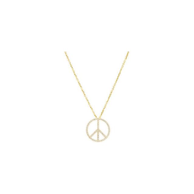 14K Yellow Gold Round 1Mm I1, G-H 16 In Polished Tiny Peace Sign Necklace