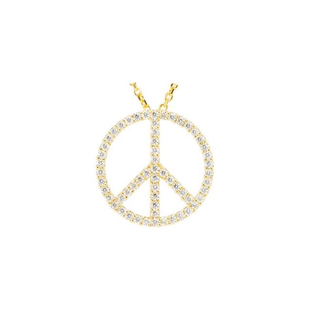 14K Yellow Gold Round 1Mm I1, G-H 16 In Polished Tiny Peace Sign Necklace