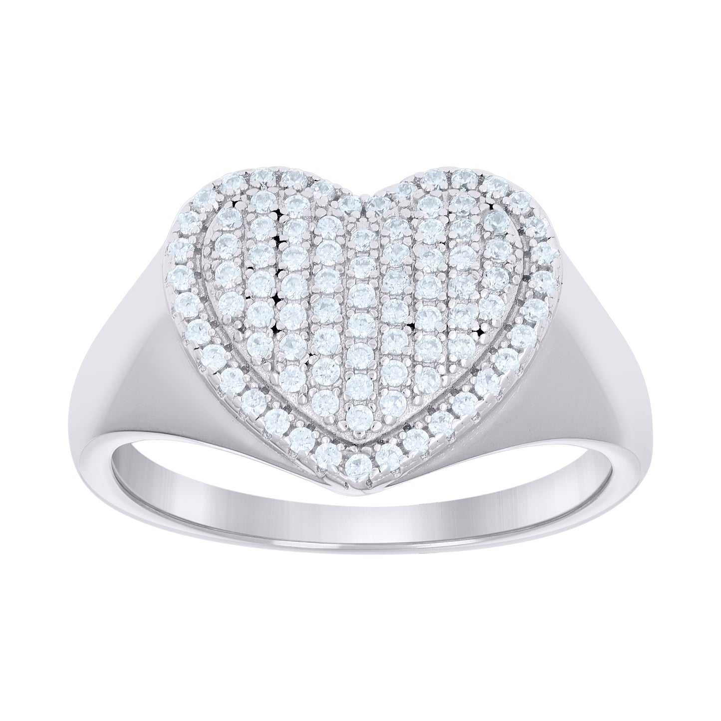 Sterling Silver Women's Cubic-Zirconia Heart Bridal Anniversary Wedding Engagement Band Ring