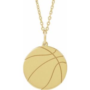 14K Yellow Gold Basketball 15 X 10.5 Mm 16-18 In Polished Engravable Basketball Necklace