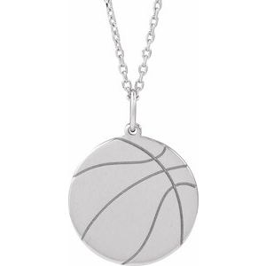 Sterling Silver Basketball 15 X 10.5 Mm 16-18 In Polished Engravable Basketball Necklace