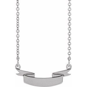 Sterling Silver 19 X 10.1 Mm 16 In Polished Engravable Ribbon Necklace
