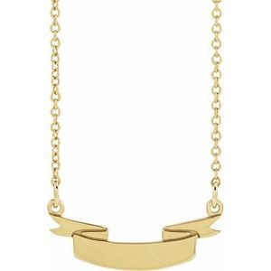 14K Yellow Gold 19 X 10.1 Mm 16 In Polished Engravable Ribbon Necklace