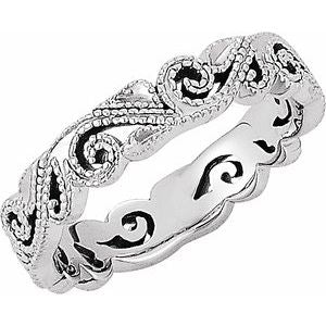 Sterling Silver 4.5 Mm Polished Scroll Band Size 6.5