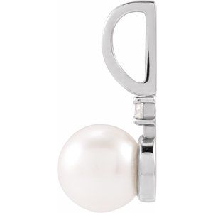 14K White Gold Pearl 6Mm G-H I1 Cultured White Pearl And .03 Ct Natural Diamond Pendant