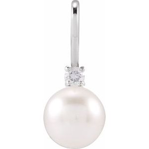 14K White Gold Pearl 6Mm G-H I1 Cultured White Pearl And .03 Ct Natural Diamond Pendant
