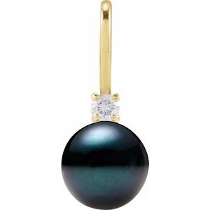 14K Yellow Gold Pearl 6Mm G-H I1 Cultured Black Pearl And .03 Ct Natural Diamond Pendant