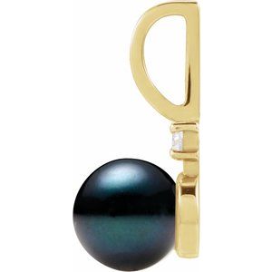 14K Yellow Gold Pearl 6Mm G-H I1 Cultured Black Pearl And .03 Ct Natural Diamond Pendant