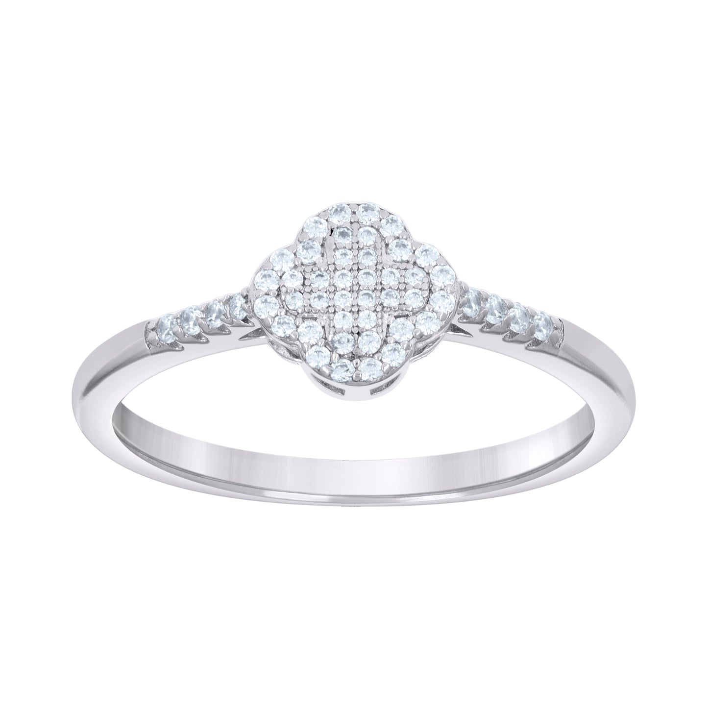 Sterling Silver Women's Cubic-Zirconia Clover Good Luck Bridal Anniversary Wedding Engagement Band Ring
