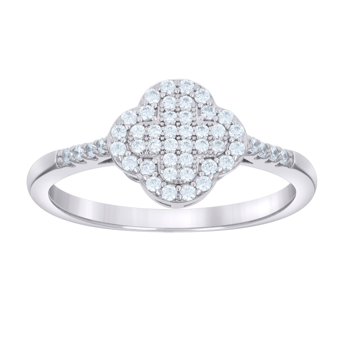 Sterling Silver Womens Cubic-Zirconia Clover Good Luck Bridal Anniversary Wedding Engagement Band Ring