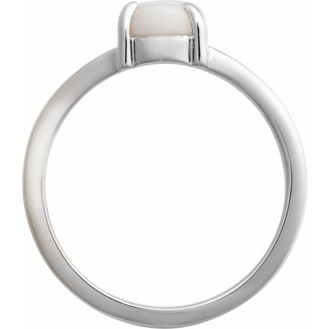 Sterling Silver Oval 8 X 6 Mm Polished Natural White Opal Solitaire Cabochon Ring, Size 7