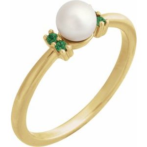 14K Yellow Gold Cultured Freshwater Pearl Pearl 5 Mm Natural Tsavorite Garnet Polished Cultured Pearl And Natural Tsavorite Garnet Ring Size 7