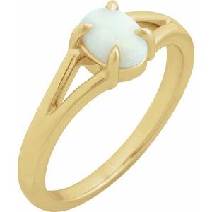 14K Yellow Gold  Oval 7 X 5 Mm Polished Natural White Opal Solitaire Cabochon Ring Size 7