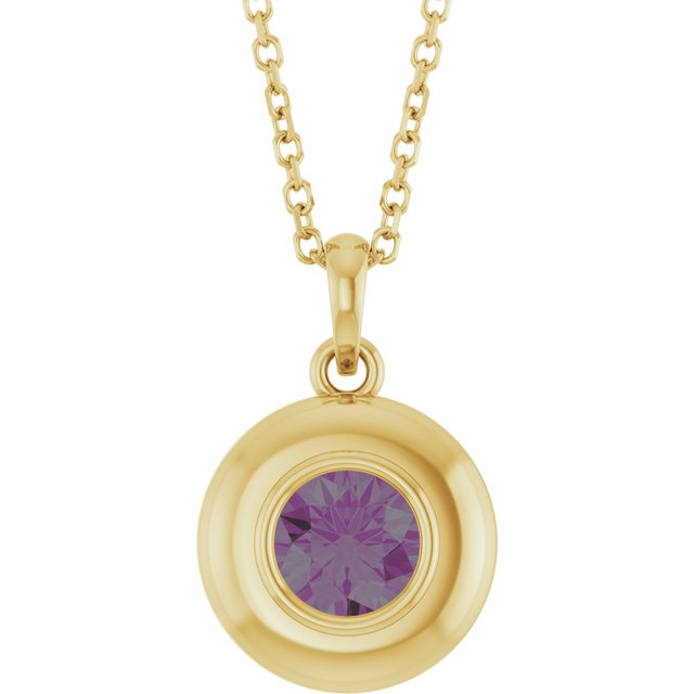 14K Yellow Gold Round 5 Mm Polished Lab-Grown Gem Solitaire 16-18" Necklace