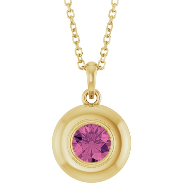 14K Yellow Gold Round 5 Mm Polished Natural Gem Solitaire 16-18" Necklace