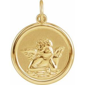 14K Yellow Gold 15 Mm Polished Cherub Angel Pendant