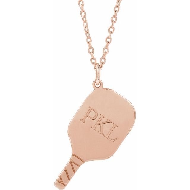 14K White Or Rose Gold 22.7 X 14.8 Mm 16-18 In Polished Engravable Pickleball Paddle Necklace