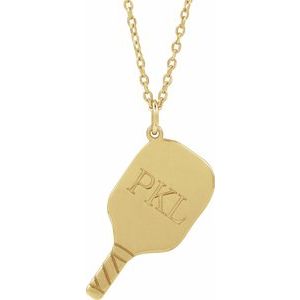 14K Yellow Gold 22.7 X 14.8 Mm 16-18 In Polished Engravable Pickleball Paddle Necklace