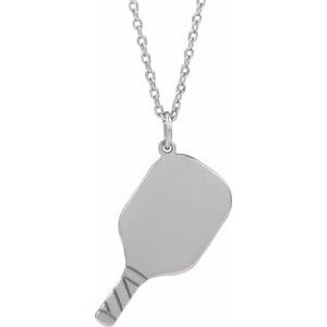 Sterling Silver 22.7 X 14.8 Mm 16-18 In Polished Engravable Pickleball Paddle Necklace
