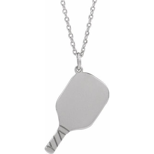 14K White Or Rose Gold 22.7 X 14.8 Mm 16-18 In Polished Engravable Pickleball Paddle Necklace