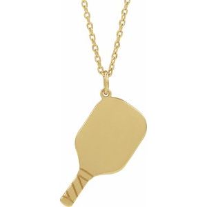 14K Yellow Gold 22.7 X 14.8 Mm 16-18 In Polished Engravable Pickleball Paddle Necklace