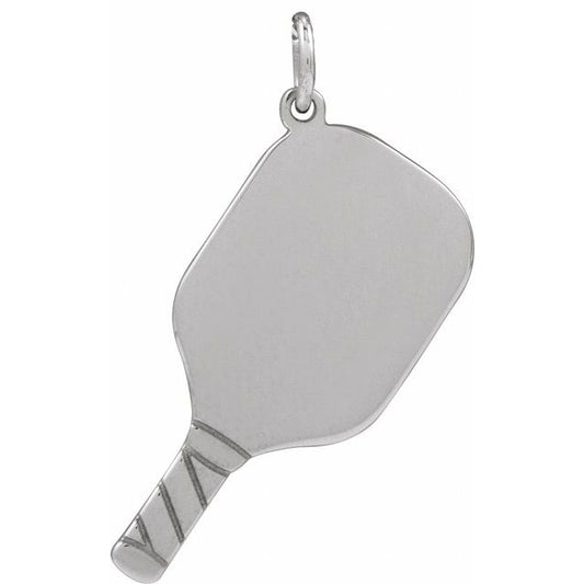 Sterling Silver 22.7 X 14.8 Mm Polished Engravable Pickleball Paddle Pendant