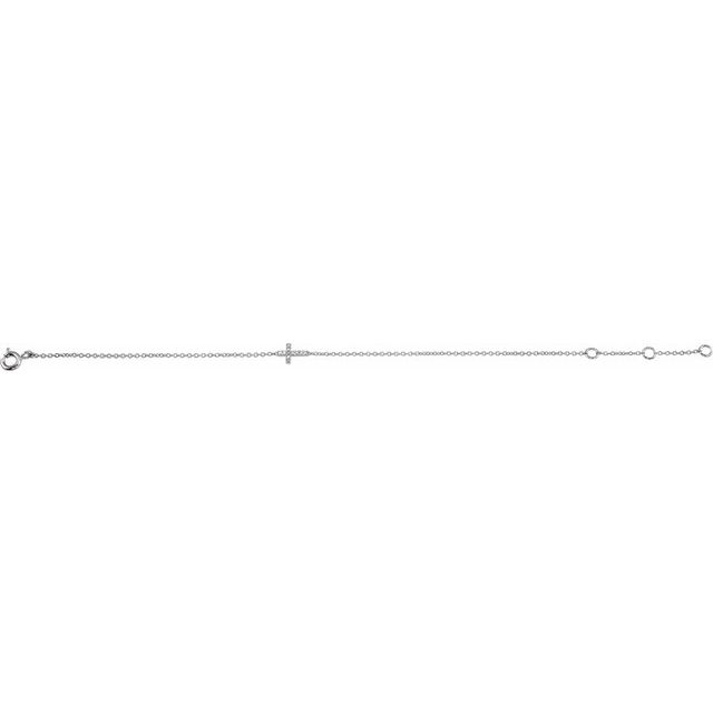 14K White Gold Round  .9Mm I1, H-I 5 1/2-7 In Polished Youth Sideways Cross Bracelet