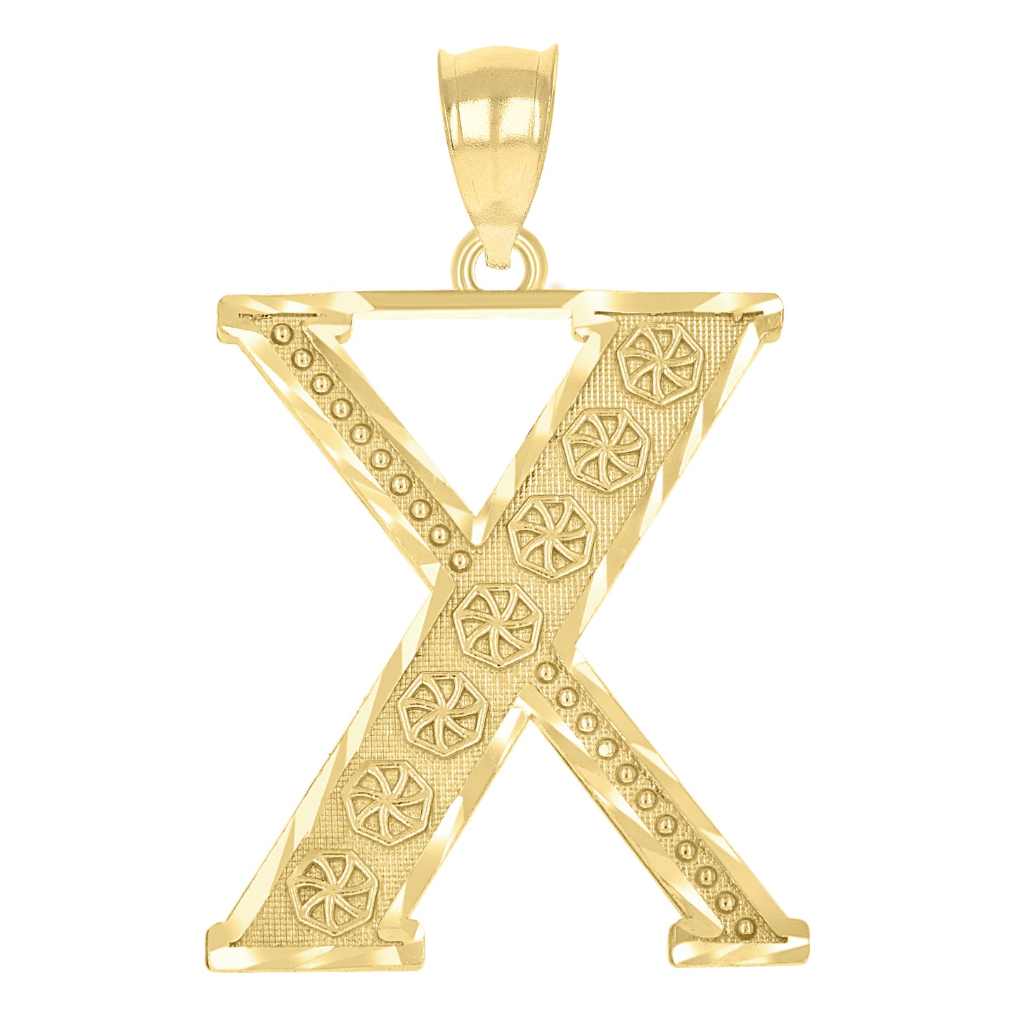 10K Yellow Gold Unisex Diamond-Cut Initial Letter Charm Pendant