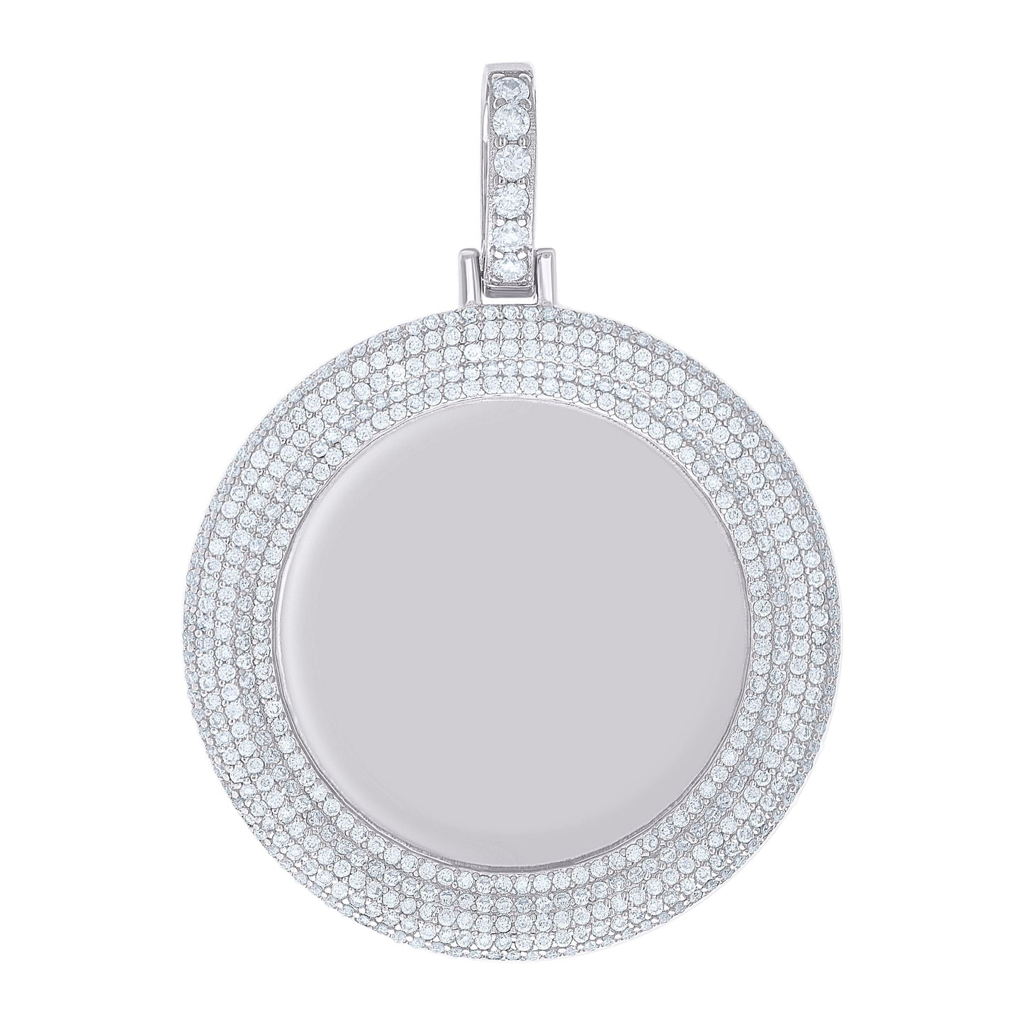 Sterling Silver Unisex Cubic-Zirconia Memory Circle Photo Frame Charm Pendant