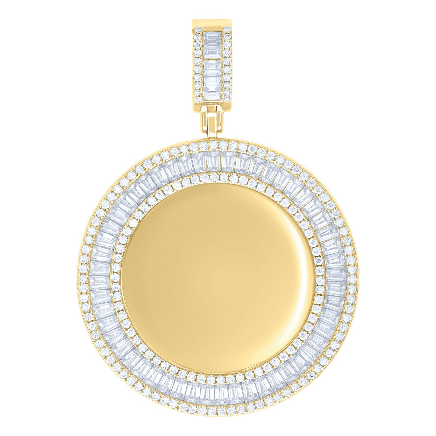 Sterling Silver Unisex Round Baguette Cubic-Zirconia Memory Circle Photo Frame Charm Pendant