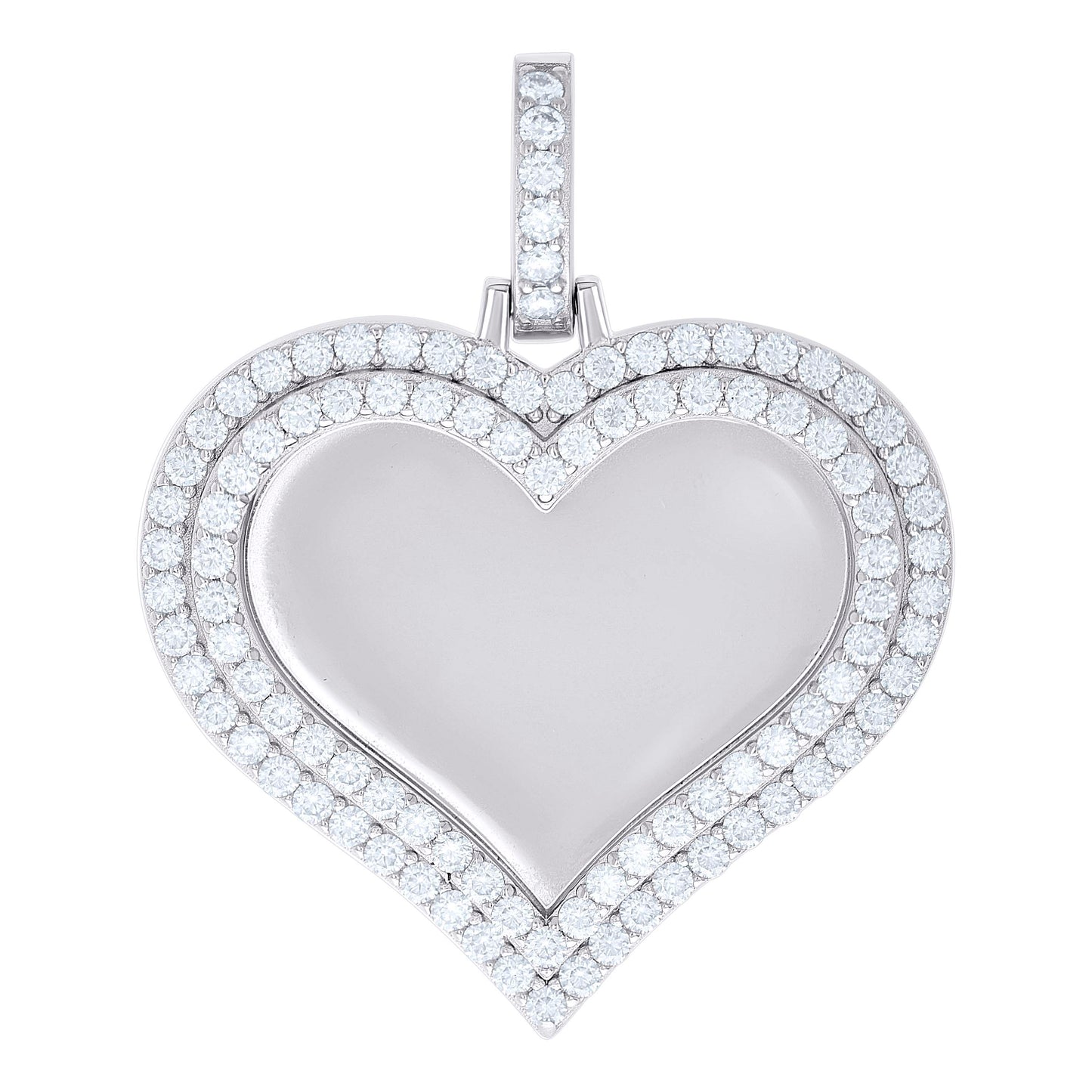 Sterling Silver Women Cubic-Zirconia Heart Photo Frame Charm Pendant
