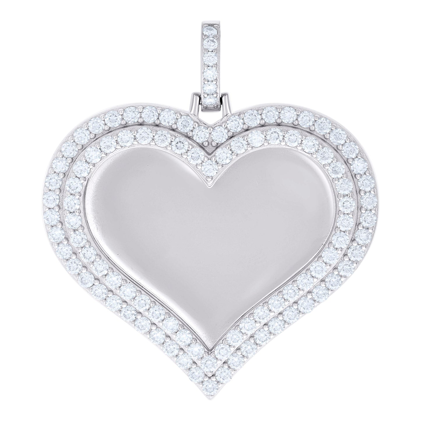 Sterling Silver Women Cubic-Zirconia Heart Photo Frame Charm Pendant