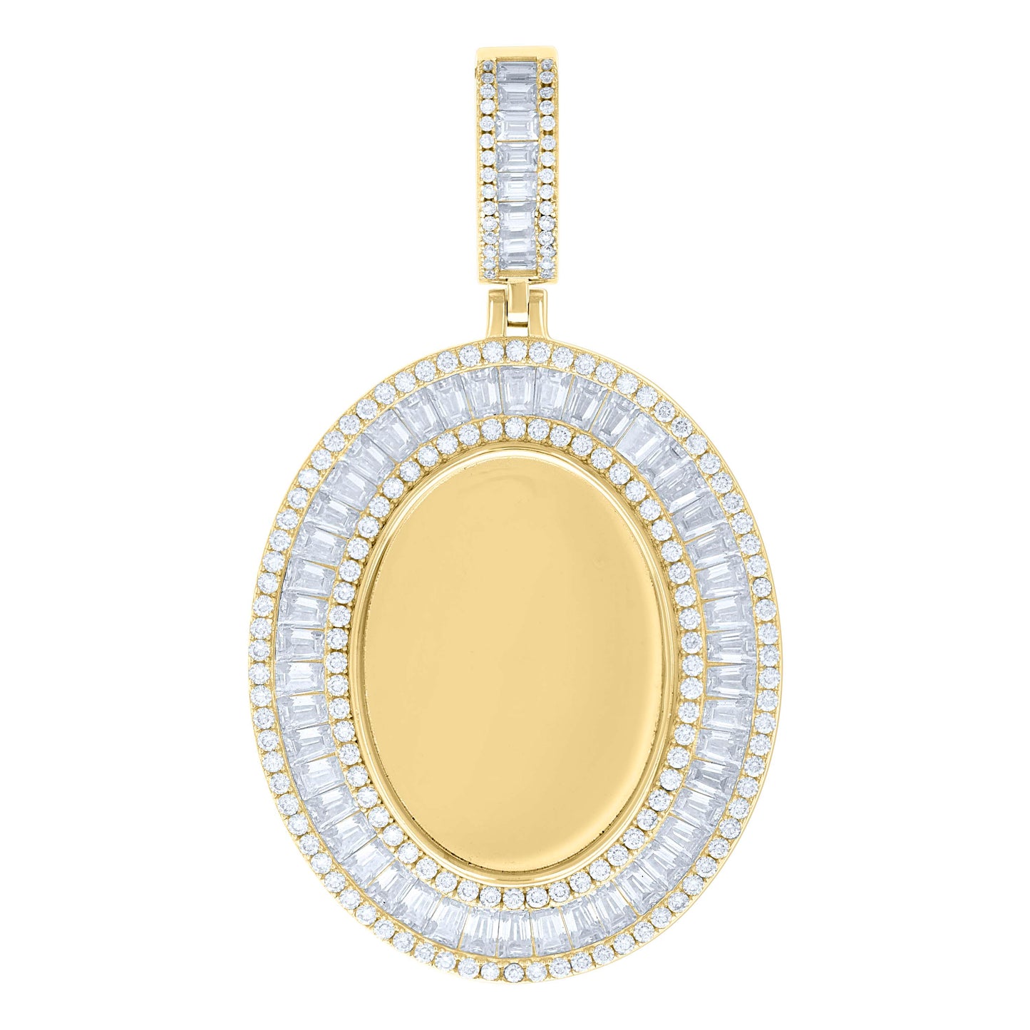 Sterling Silver Unisex Round Baguette Cubic-Zirconia Oval Photo Frame Charm Pendant