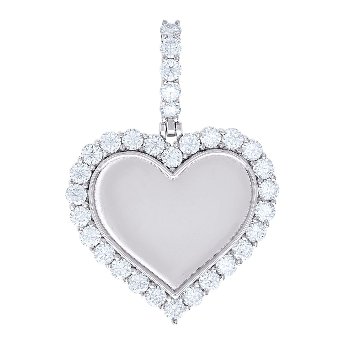 Sterling Silver Women Cubic-Zirconia Heart Photo Frame Charm Pendant