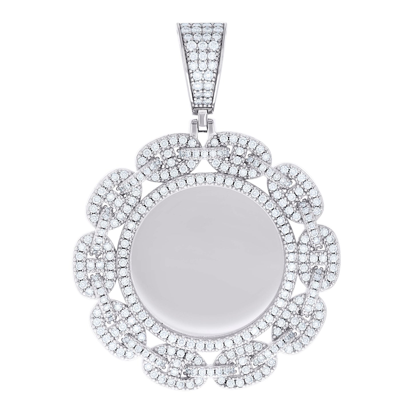 Sterling Silver Unisex Cubic-Zirconia Memory Circle Photo Frame Charm Pendant