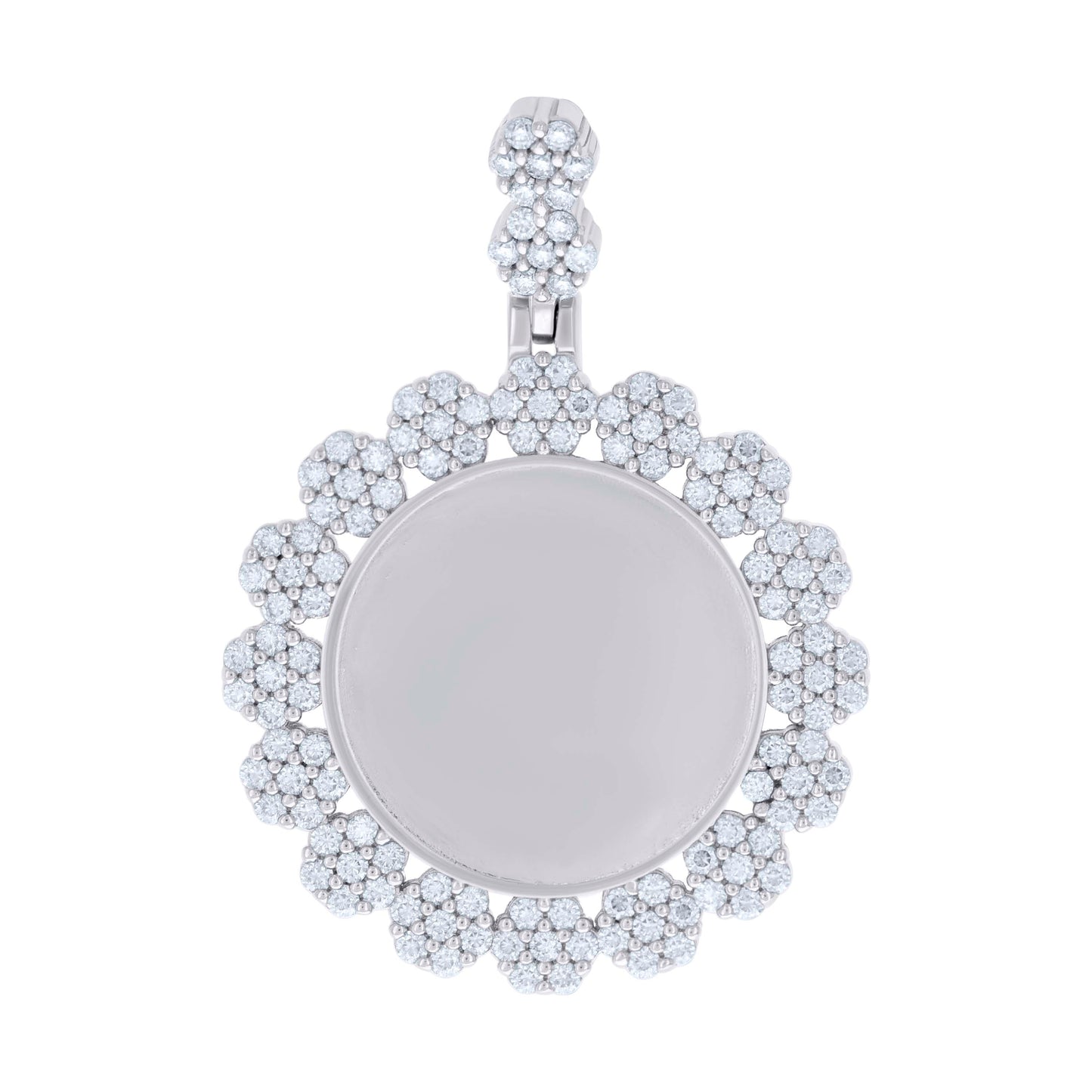 Sterling Silver Unisex Cubic-Zirconia Memory Circle Photo Frame Charm Pendant