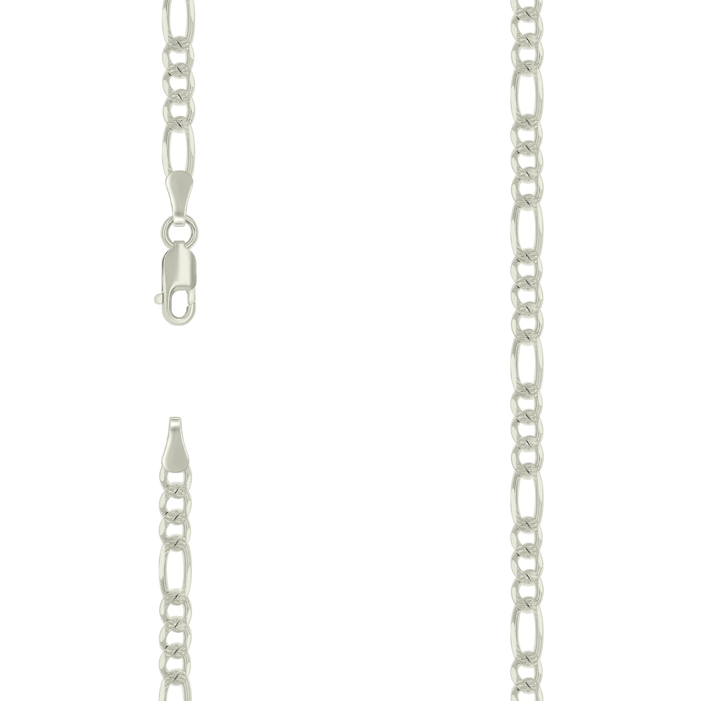 Sterling Silver Solid Pave Classic Figaro Silver Plated