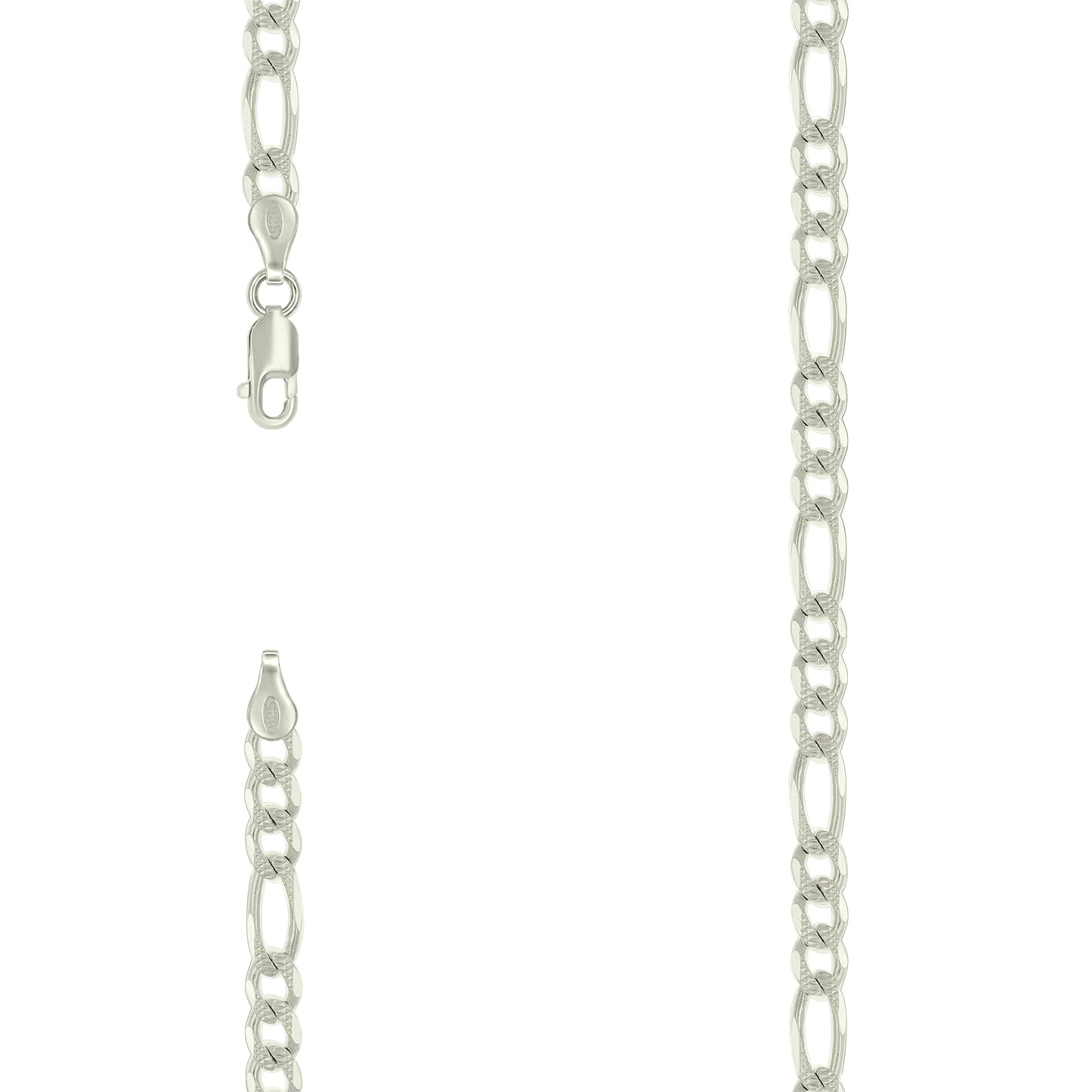 Sterling Silver Solid Pave Classic Figaro Silver Plated