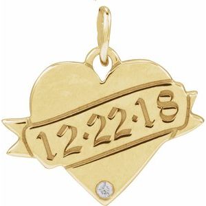 14K Yellow Gold Round 1Mm G-H I1 .005 Ct Natural Diamond Engravable Heart Pendant